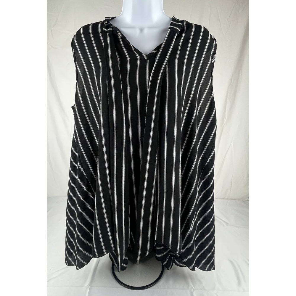 CHA CHA VENTE WOMENS STRIPED TUNIC TOP XL BLACK WHTIE FLOWY ASYMMETRICAL BLOUSE